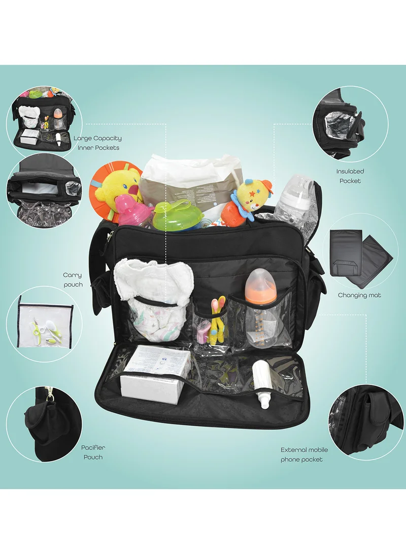 Moon Forever Multifunctional Diaper Messenger Bag, Large Capacity, Excellent Quality And Elegant Appearance - Black
