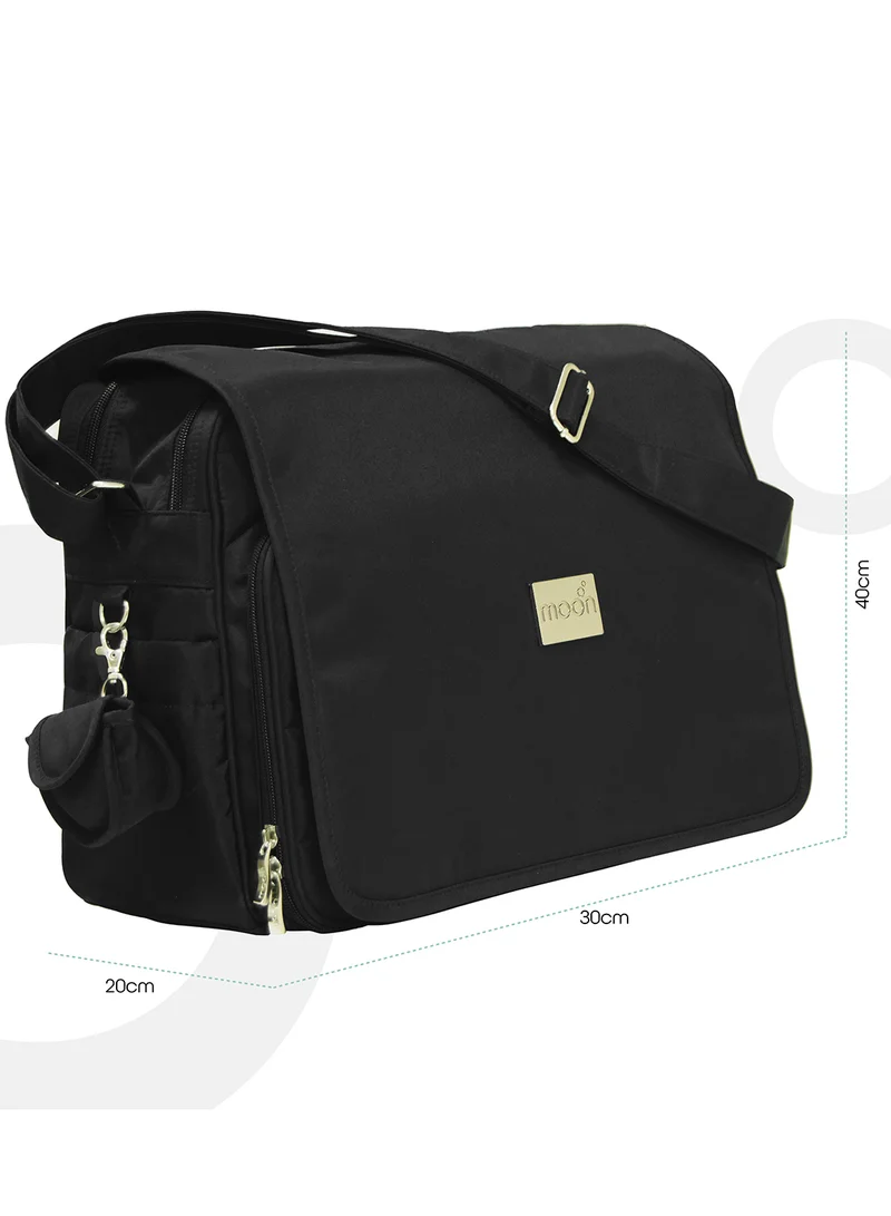 Moon Forever Multifunctional Diaper Messenger Bag, Large Capacity, Excellent Quality And Elegant Appearance - Black
