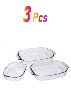 PYREX 3-Piece Rectangular Glass Roasters Set Clear 35 x 23- 30 x 20-28 x 17cm 