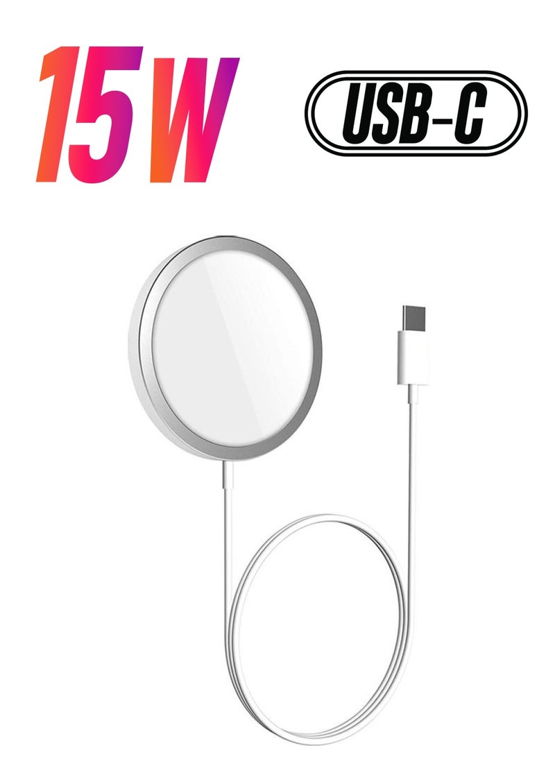 شاحن لاسلكي مغناطيسي سريع لهاتف آيفون 12/ آيفون 12 ميني/ آيفون 12 برو/ آيفون 11 أبيض - Image 1