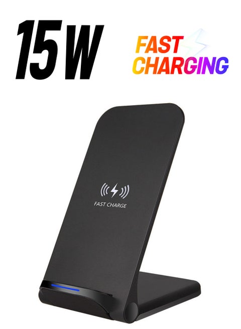 15W Wireless Charger Vertical Wireless Fast Charging Stand Black