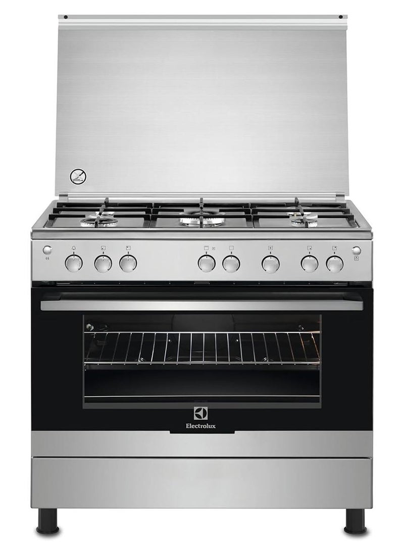 Electrolux 90x60cm Freestanding Cooker, Full Gas Cooking Range with 5 Burners, Cast iron pan support, XXL Oven with One Hand Automatic Ignition & Thermocouple Safety, Stainless Steel EKG9000A4X Silver - Image 1