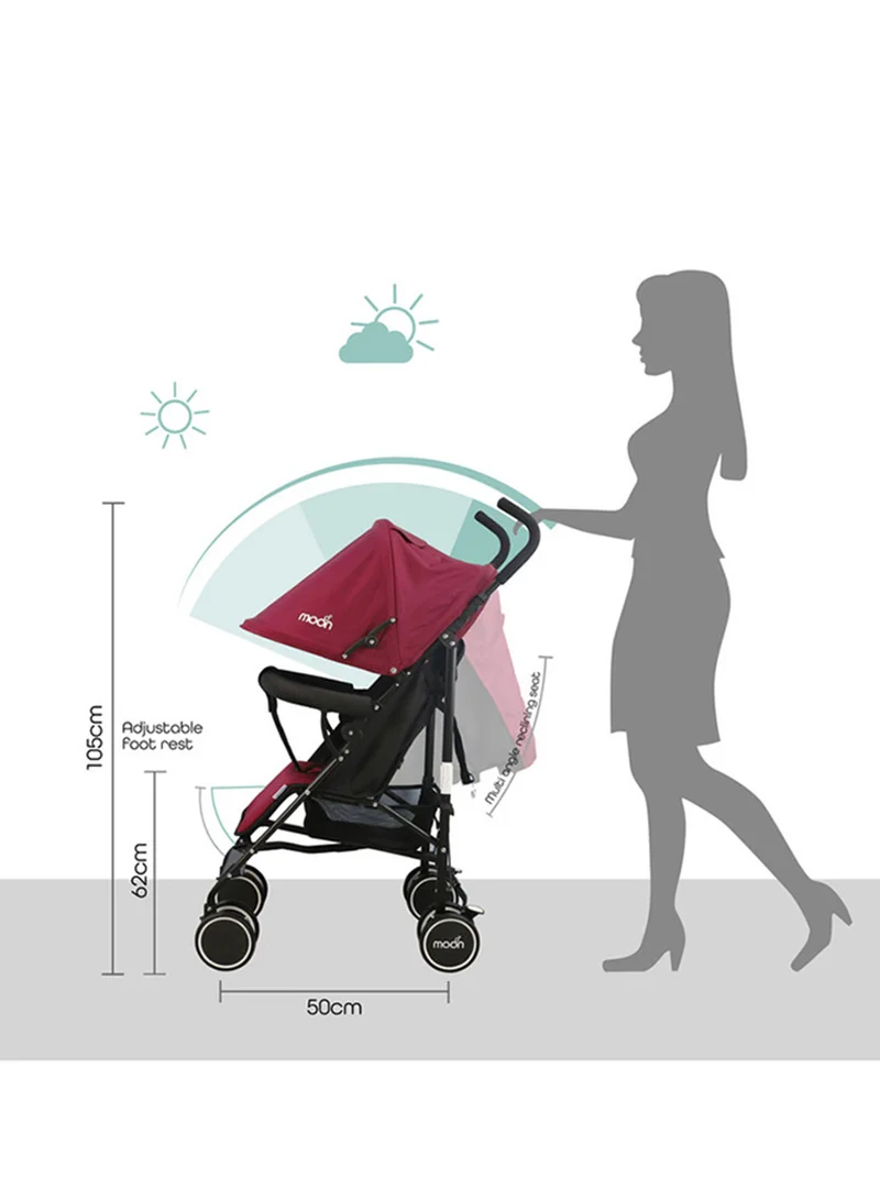 Moon Neo Plus Travel Stroller – Umbrella Fold, Reclining Seat, Storage Basket, Lightweight And Compact, Suitable 0m+ (Up to 18kg) – Dark Red