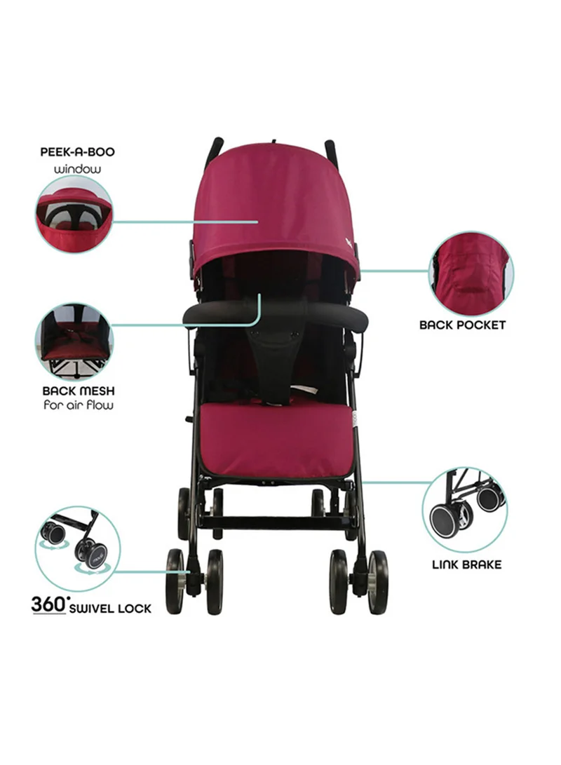 Moon Neo Plus Travel Stroller – Umbrella Fold, Reclining Seat, Storage Basket, Lightweight And Compact, Suitable 0m+ (Up to 18kg) – Dark Red