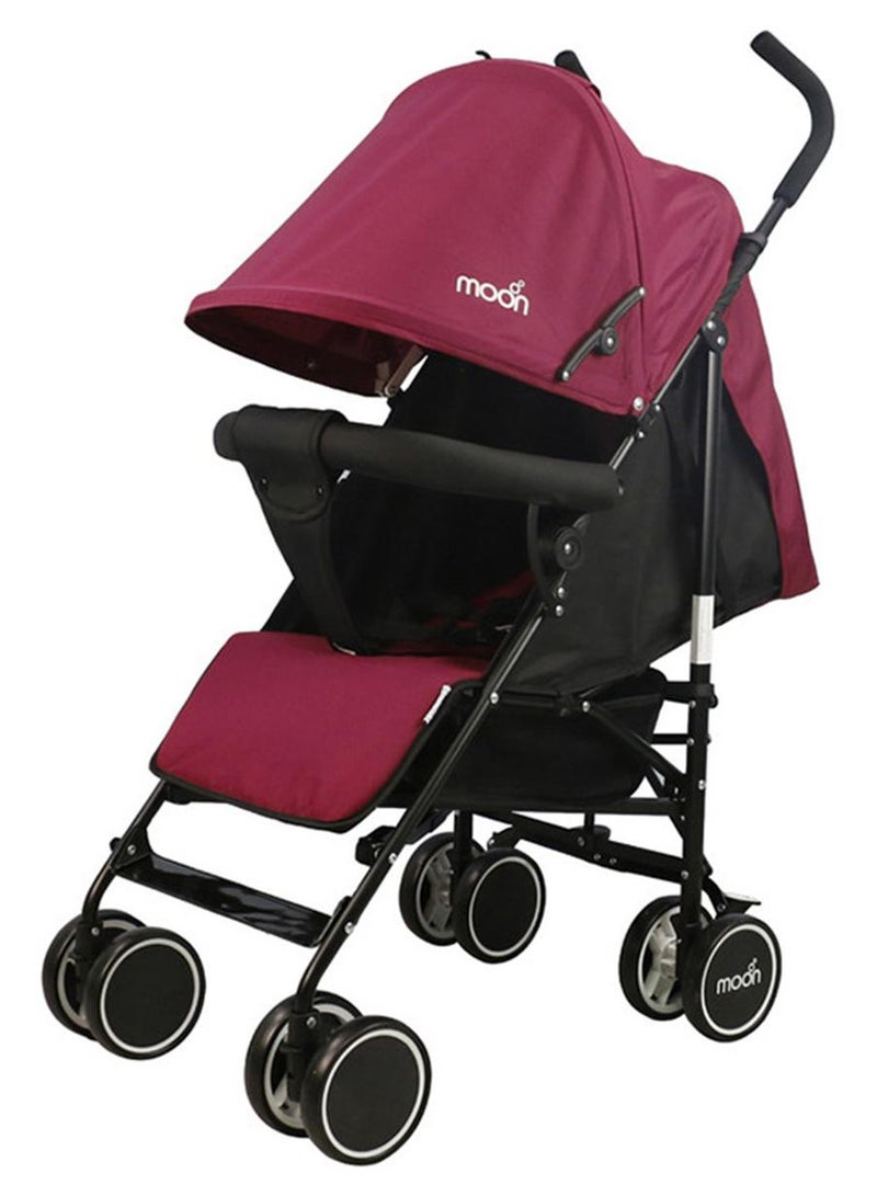 Moon Strek Lightweight Travel Stroller – Umbrella Fold, Multi-Recline, Storage Basket, Compact And Travel-Friendly, 0m+ to 18kg – Dark Red - Image 1