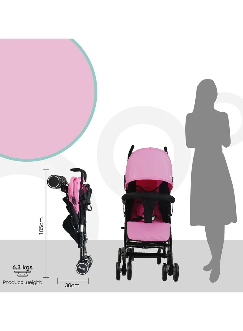 Moon Neo Plus Lightweight Travel Stroller – Umbrella Fold, Multi-Recline, Storage Basket, Compact And Travel-Friendly, 0m+ to 18kg – Pink