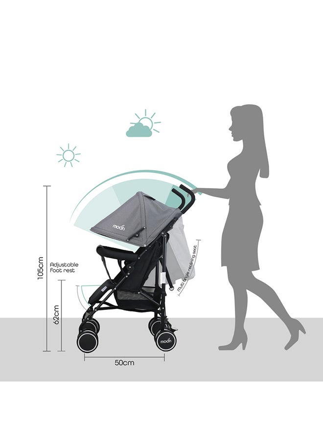 Moon Strek Lightweight Travel Stroller – Umbrella Fold, Multi-Recline, Storage Basket, Compact And Travel-Friendly, 0m+ to 18kg – Black + Grey Dots - Image 4