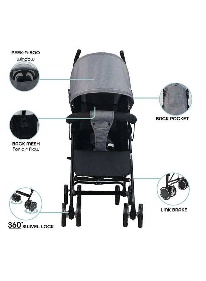 Moon Strek Lightweight Travel Stroller – Umbrella Fold, Multi-Recline, Storage Basket, Compact And Travel-Friendly, 0m+ to 18kg – Black + Grey Dots - Image 2