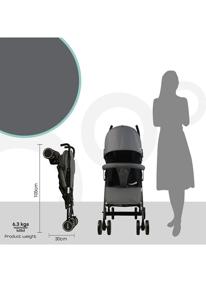 Moon Neo Plus Lightweight Travel Stroller – Umbrella Fold, Multi-Recline, Storage Basket, Compact And Travel-Friendly, 0m+ to 18kg – Grey