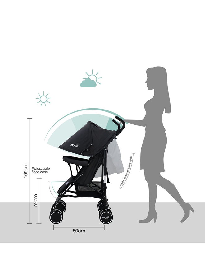 مون عربة أطفال ستريك بتصميم خفيف الوزن وقابل للتعديل مع مسند للظهر ووظيفة إمالة ومظلة - أسود - Image 4
