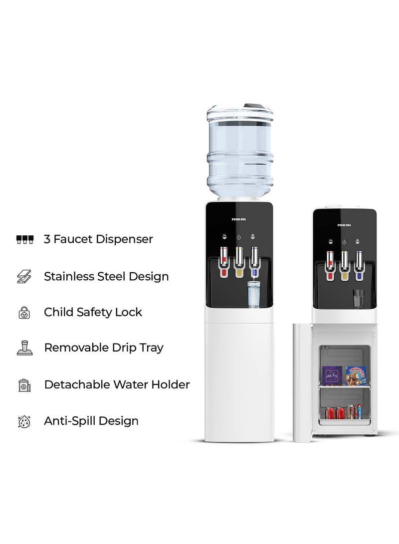 Top Loading Water Dispenser With 3 Tap Design Hot, Cool, Normal Water, Compressor Cooling, 16L Refrigerator Stainless Steel Tank, Low Noise, Anti-Bacterial Design, Anti-Spill NWD1400R White/Black/Silver