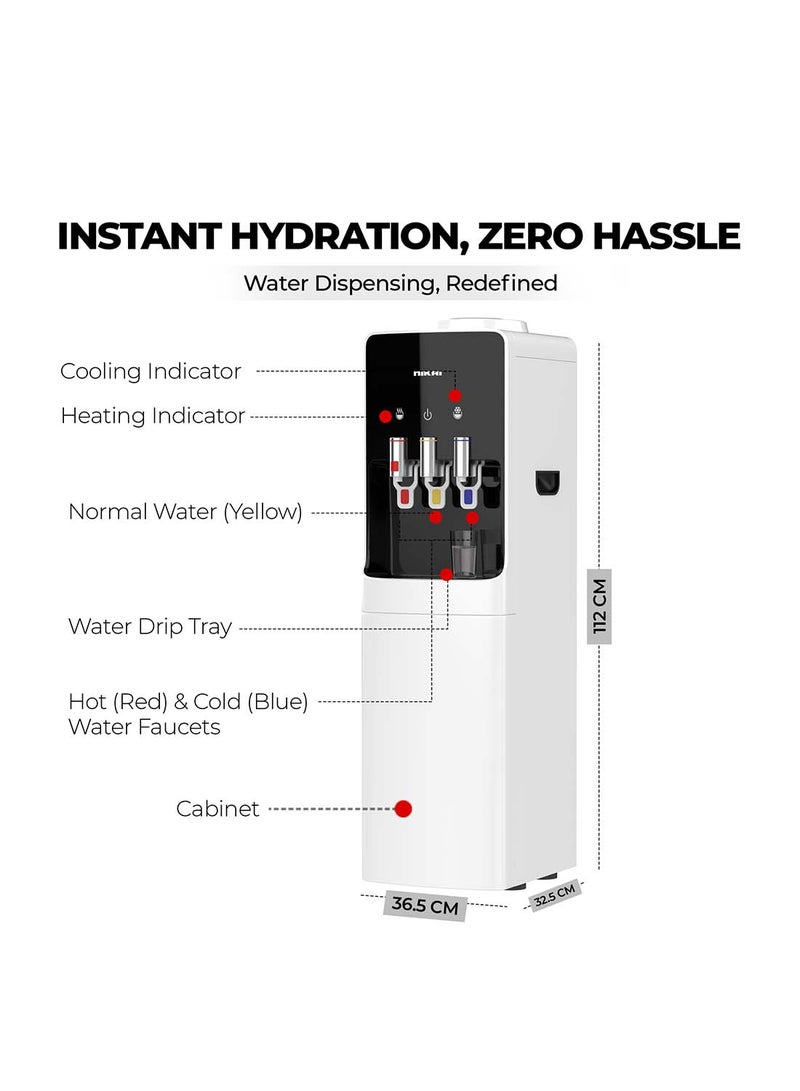 Top Loading Water Dispenser With 3 Tap Design Hot, Cool, Normal Water, Compressor Cooling, 16L Refrigerator Stainless Steel Tank, Low Noise, Anti-Bacterial Design, Anti-Spill NWD1400R White/Black/Silver