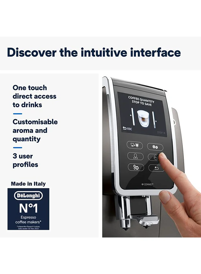 De'Longhi Dinamica Plus, Bean to Cup Fully Automatic Coffee Machine, Smart One Touch Cappuccino, Latte Macchiato, Espresso Maker, 19 Bar 1450 W ECAM370.95.T titanum