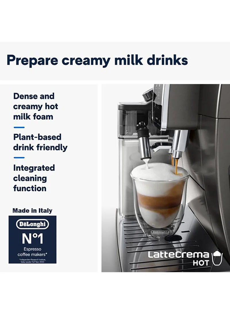 De'Longhi Dinamica Plus, Bean to Cup Fully Automatic Coffee Machine, Smart One Touch Cappuccino, Latte Macchiato, Espresso Maker, 19 Bar 1450 W ECAM370.95.T titanum
