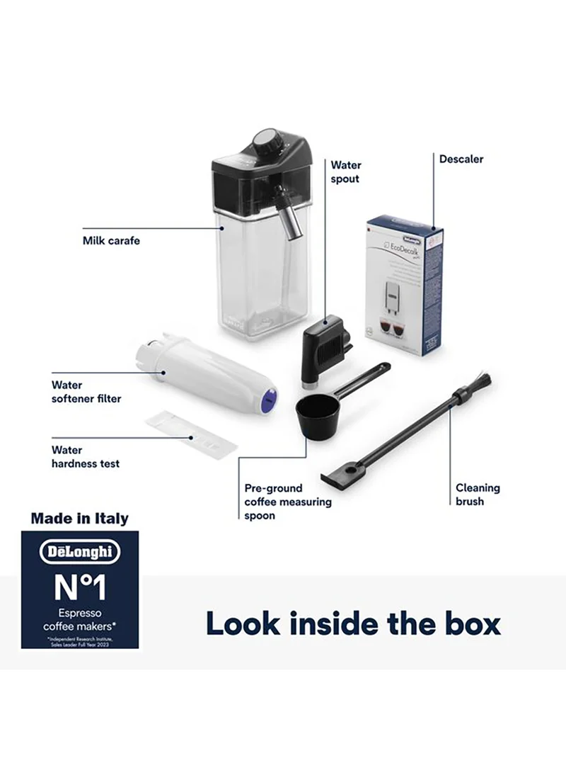 De'Longhi Dinamica Plus, Bean to Cup Fully Automatic Coffee Machine, Smart One Touch Cappuccino, Latte Macchiato, Espresso Maker, 19 Bar 1450 W ECAM370.95.T titanum