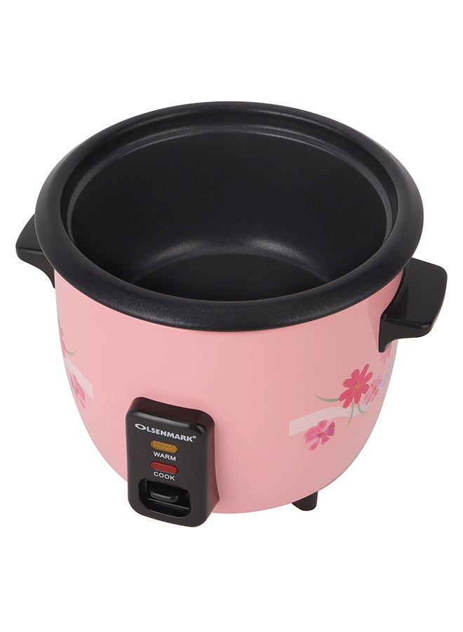 Olsenmark Multifunctional Rice Cooker With Non-Stick Inner Pot With Cool Touch Handle/Includes Cook And Keep Warm Functions, Equipped With Tempered Glass Lid, Rice Spoon, Plastic Inner Steamer And Measuring Cup 0.6 L 350 W OMRC2350H Pink/Silver - Image 1