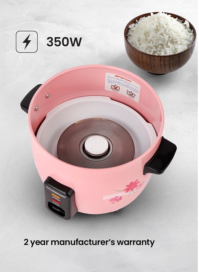 Olsenmark Multifunctional Rice Cooker With Non-Stick Inner Pot With Cool Touch Handle/Includes Cook And Keep Warm Functions, Equipped With Tempered Glass Lid, Rice Spoon, Plastic Inner Steamer And Measuring Cup 0.6 L 350 W OMRC2350H Pink/Silver - Image 4