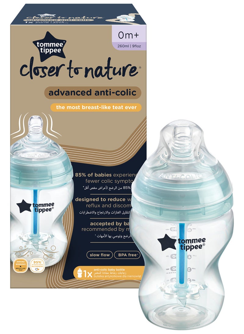 tommee tippee Pack Of 1 Advanced Closer To Nature Anti-Colic Feeding Bottle, 260 ml 0 Months+ Clear - Image 1