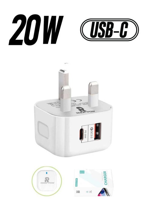 20W USB Type C Fast Charger for iphone13 PD Dual Port Power Delivery 3.0 Adapter Plug white