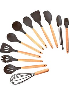 AMERTEER 11-Piece Kitchen Utensil Set Black and Wood 1.1kg  - Image 1