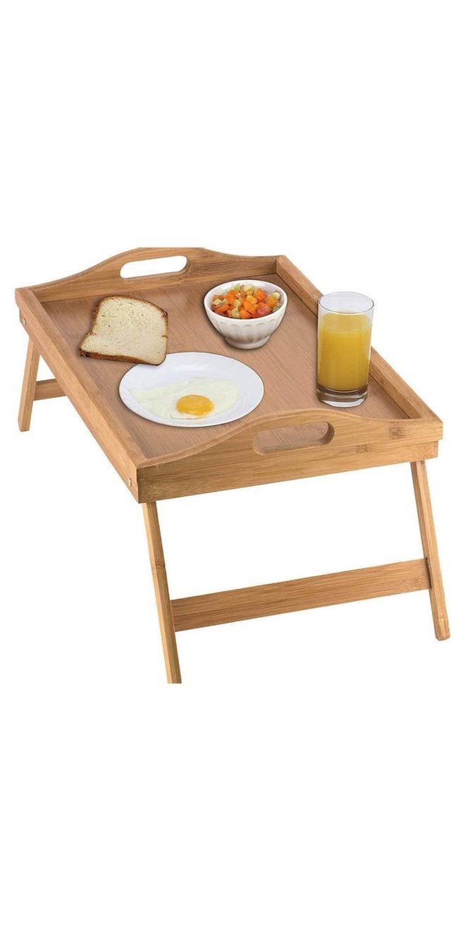 AMERTEER Bed Tray Table With Folding Legs Bed Table Brown 108grams - Image 1