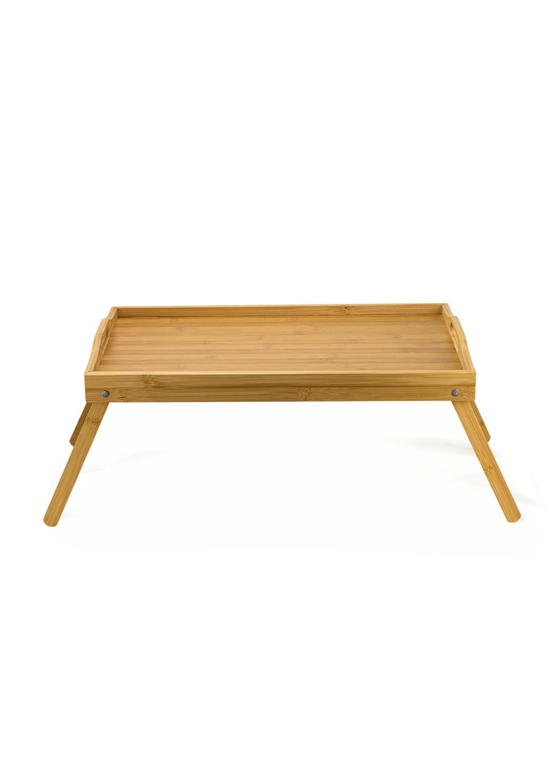 Cuisine Art 2-in-1 Foldable Bamboo Bed Tray Table – 30x50cm Portable Laptop Desk & Serving Tray with Handles – Dual-Purpose Breakfast in Bed Stand – Space-Saving Sustainable Wood Design Brown 108grams - Image 2