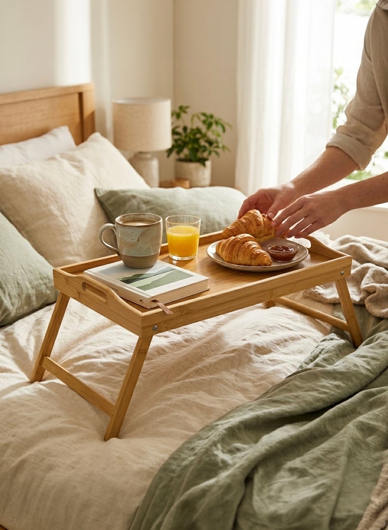 Cuisine Art 2-in-1 Foldable Bamboo Bed Tray Table – 30x50cm Portable Laptop Desk & Serving Tray with Handles – Dual-Purpose Breakfast in Bed Stand – Space-Saving Sustainable Wood Design Brown 108grams - Image 4