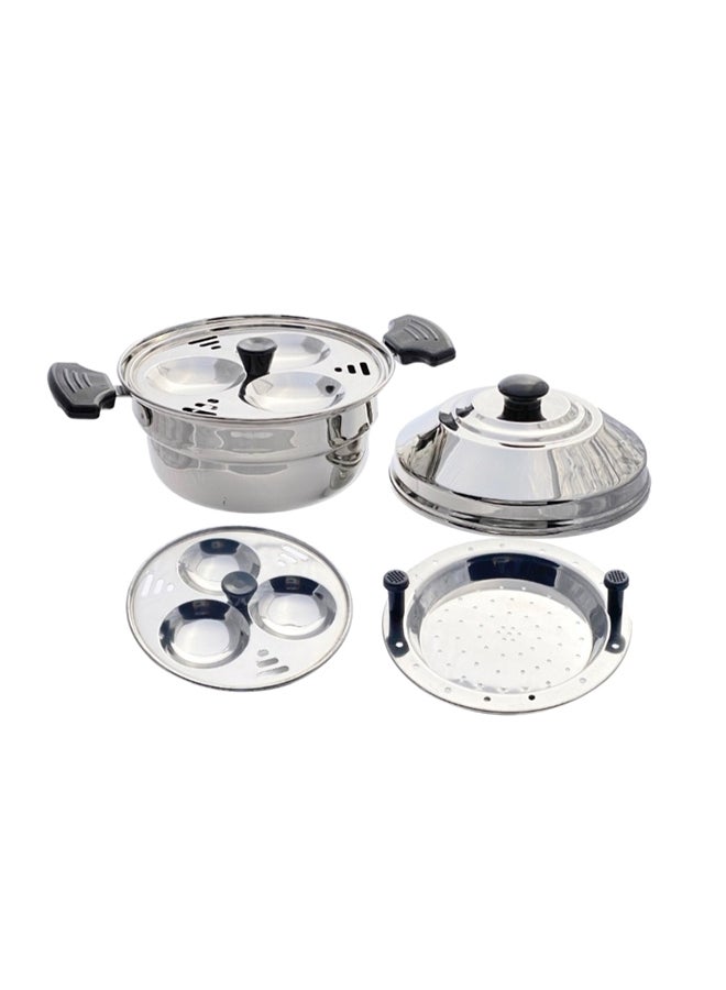 TAJ Stainless Steel Idly Pot 6 Pits 2 Plates Silver 18cm 