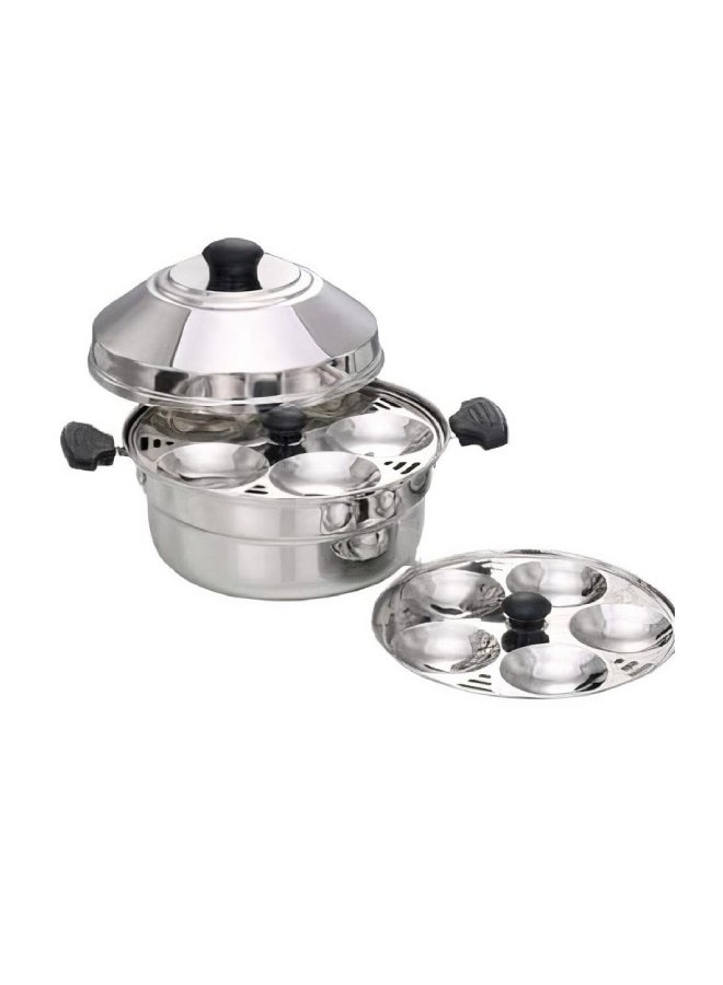 TAJ Stainless Steel Idly Pot 10 Pits 2 Plates Silver 23cm 