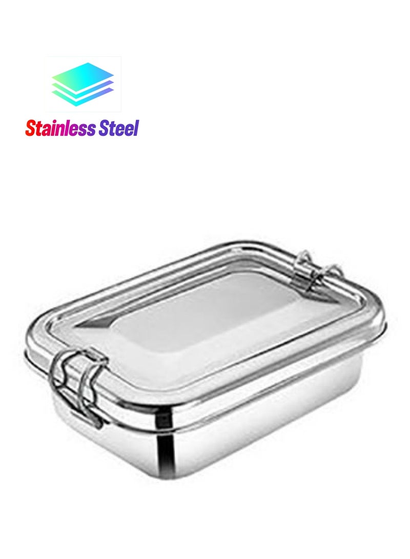 تاج علب غذاء مستطيلة الشكل من ستانلس ستيل من 3 قطع فضي 14سم - Image 1