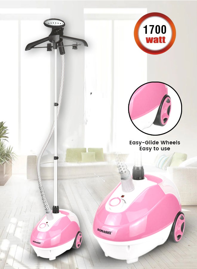 SONASHI - Garment Steamer - Suitable for All Fabrics | Automatic Re-Start and Double Safety System | Big Water Tank 1.3L with Overheat Protection | Continuous Working 40 MINs 1.3 L 1700 W SGS-321 Pink - Image 1