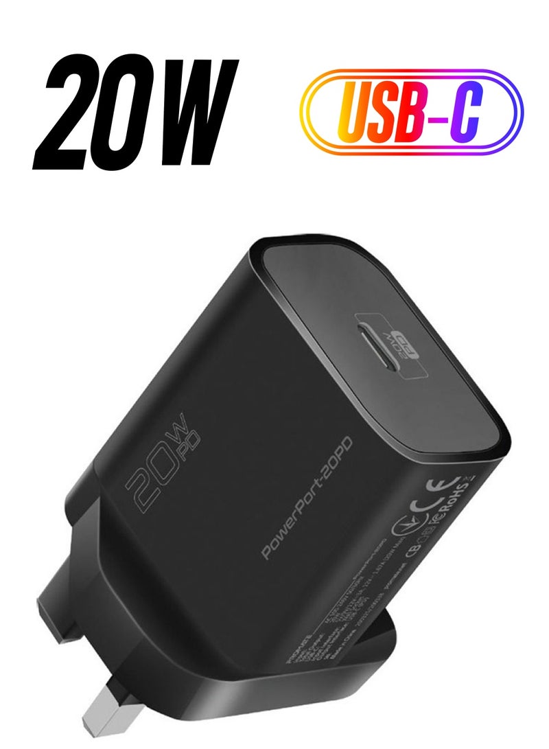 PROMATE 20W USB-C Charger with Power Delivery, Ultra-Compact Fast Charge Wall Adapter with Power Delivery for iPhone 12/12 Mini/12 Pro/12 Pro Max, iPad Pro, PowerPort20PD-UK Black  - Image 1