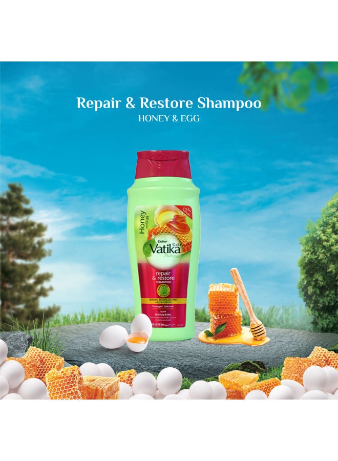 Dabur Vatika Naturals Repair & Restore Shampoo 600ml | Honey & Egg with Natural Extracts | Repairs & Revitalizes Damaged and Split Hair 600ml - Image 2