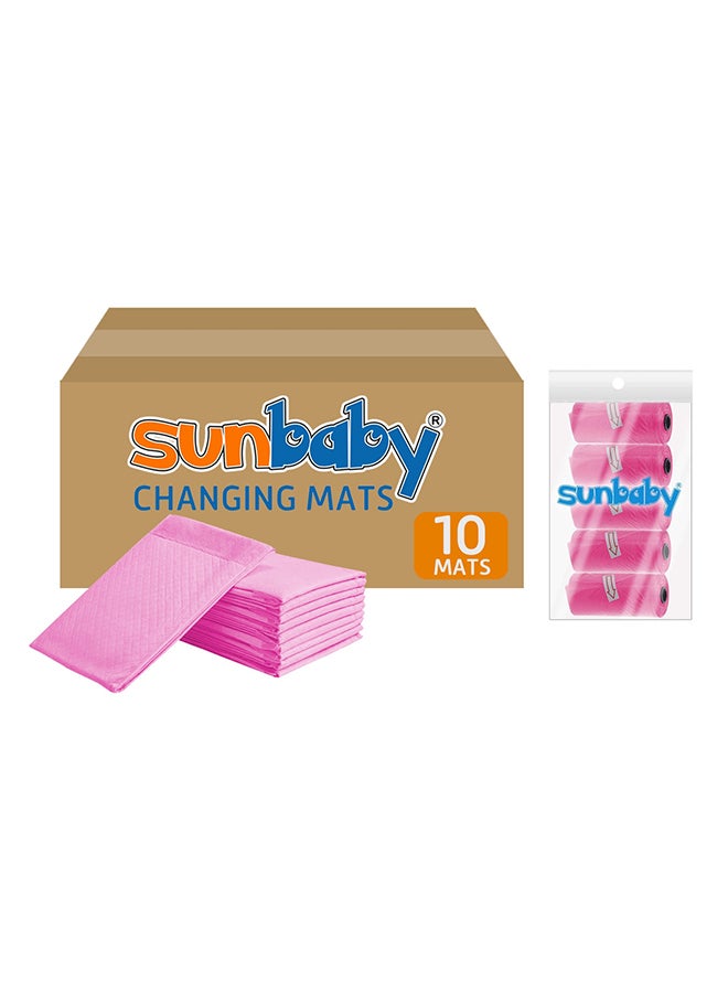 صن بيبي Sunbaby Pack Disposable Changing Mats 10Pcs With Scented Bag Pack Of 5 - Pink - Image 1
