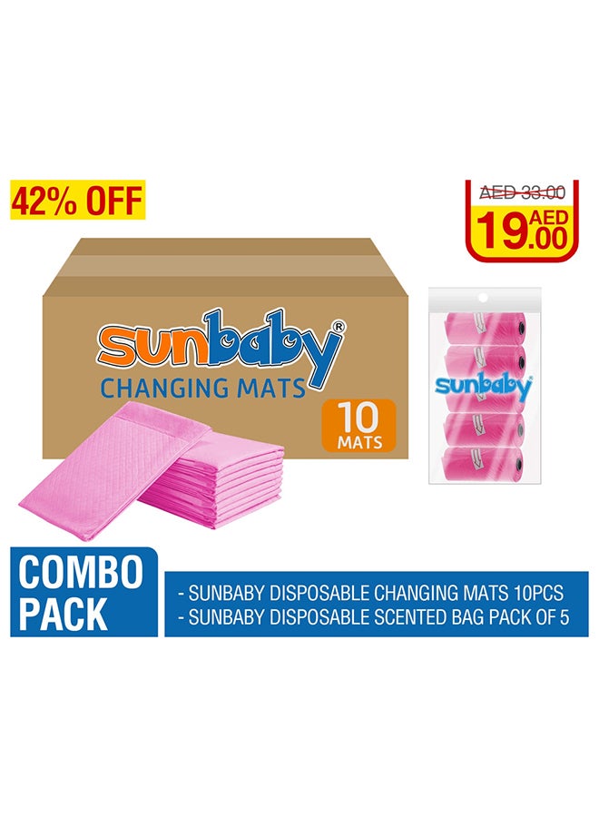 صن بيبي Sunbaby Pack Disposable Changing Mats 10Pcs With Scented Bag Pack Of 5 - Pink - Image 4
