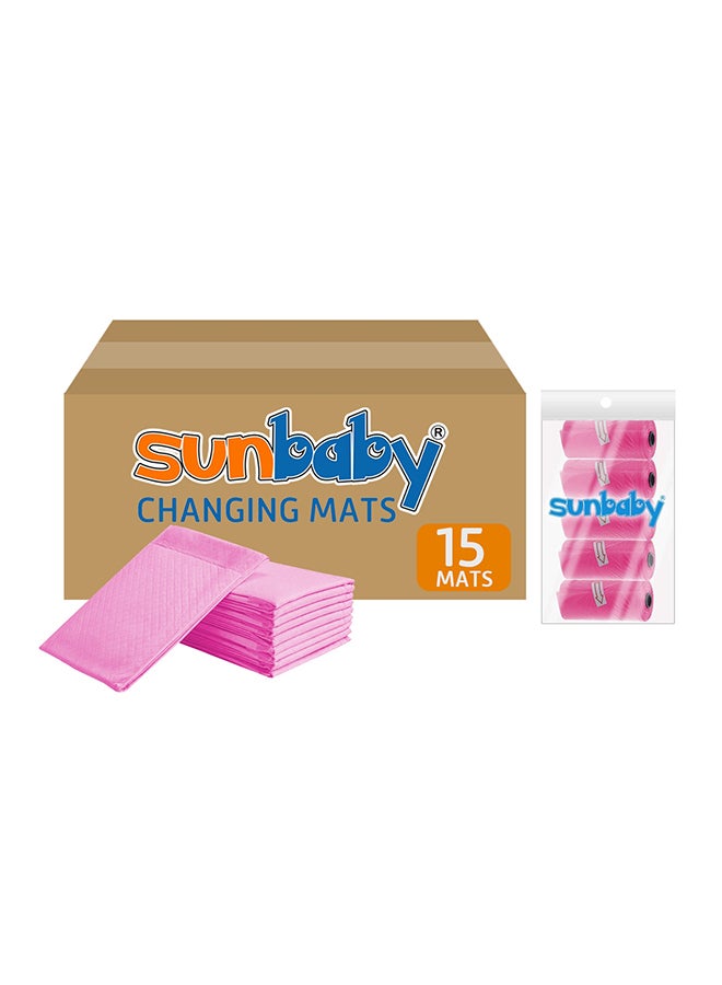 صن بيبي Disposable Changing Mats With Scented Bag 5x15 - 75 Count - Pink - Image 1