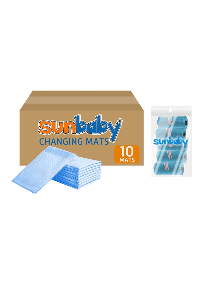 صن بيبي Sunbaby Pack Disposable Changing Mats 10Pcs With Scented Bag Pack Of 5 - Blue - Image 1