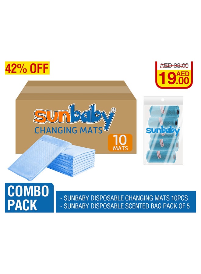 صن بيبي Sunbaby Pack Disposable Changing Mats 10Pcs With Scented Bag Pack Of 5 - Blue - Image 4
