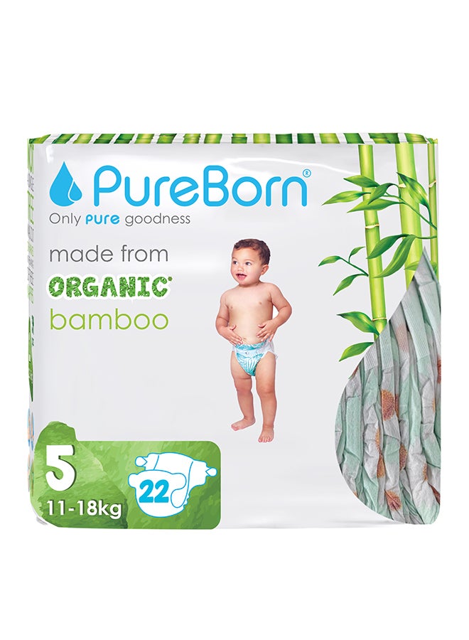 PureBorn Organic Bamboo Diapers Size 5 (11-18kg) 22 Count - Image 1