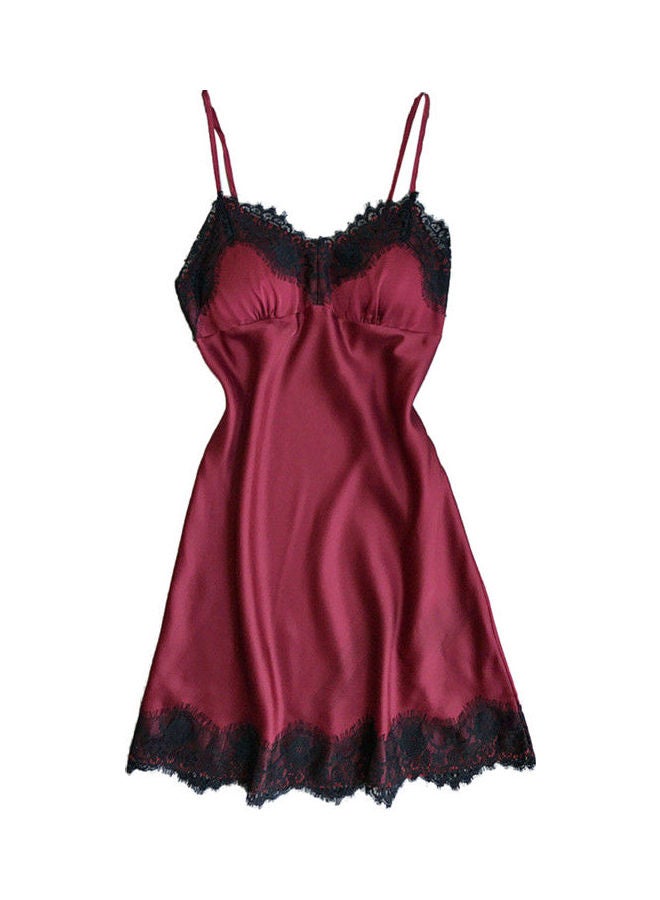 Silky Lace Patchwork Nightdress Wine Red