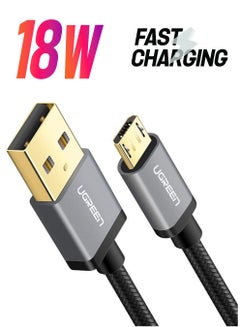 كابل شحن سريع مضفر من النايلون وبمنفذ USB إلى منفذ مايكرو USB 2.0 وبطول 1 متر ويدعم نظام أندرويد ومتوافق مع أجهزة نوت ونيكسوس ونوكيا وبلايستيشن 4 أسود