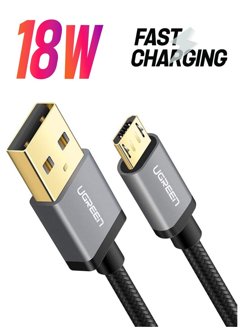 يو جرين - كابل شحن سريع مضفر من النايلون وبمنفذ USB إلى منفذ مايكرو USB 2.0 وبطول 1 متر ويدعم نظام أندرويد ومتوافق مع أجهزة نوت ونيكسوس ونوكيا وبلايستيشن 4 أسود - Image 1