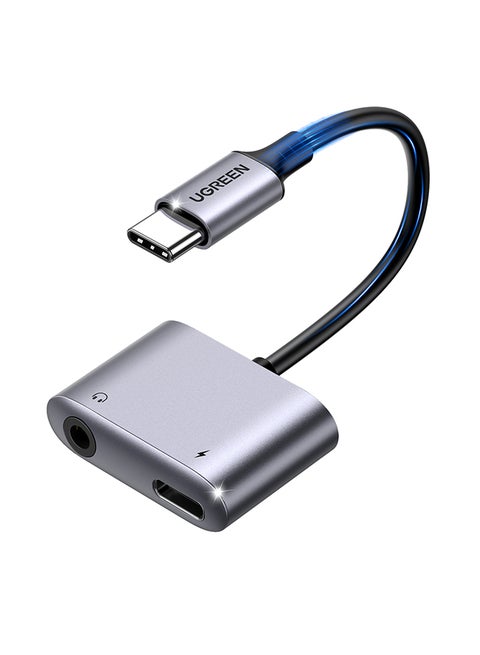 محول مقبس سماعة الرأس USB C إلى 3.5 ملم، محول شاحن صوت جديد DAC نوع C Aux لسماعات الأذن متوافق مع Apple iPad Pro Galaxy S20 Ultra S10 Lite Note10 A90 Z Flip Tab S6 Huawei P30 رمادي لون رمادي