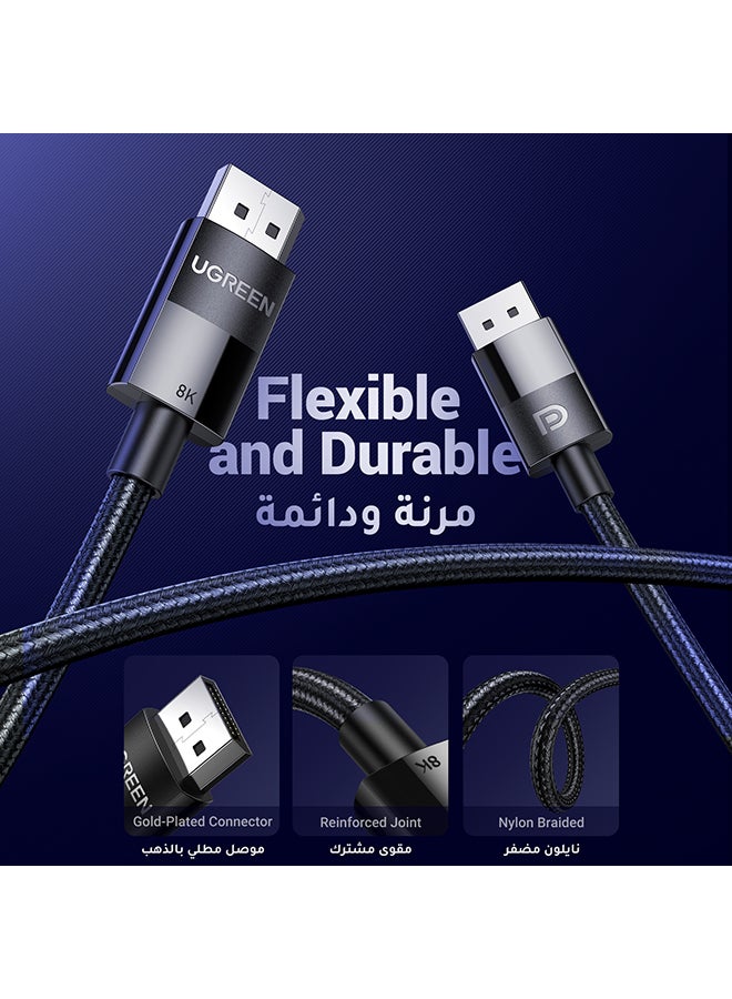 كابل DisplayPort 8K Ultra HD DisplayPort 1.4 ذكر إلى ذكر كابل مجدول من النايلون SPCC، يدعم دقة 7680x4320 8K@60 هرتز 4K@144 هرتز 2K@165 هرتز HDP HDCP لشاشة الألعاب HDTV-1M أسود أسود - pnsku/N43500216A/45/_/1712142272/5419dae8-bf68-4b7f-a408-2c7cf4f4412c
