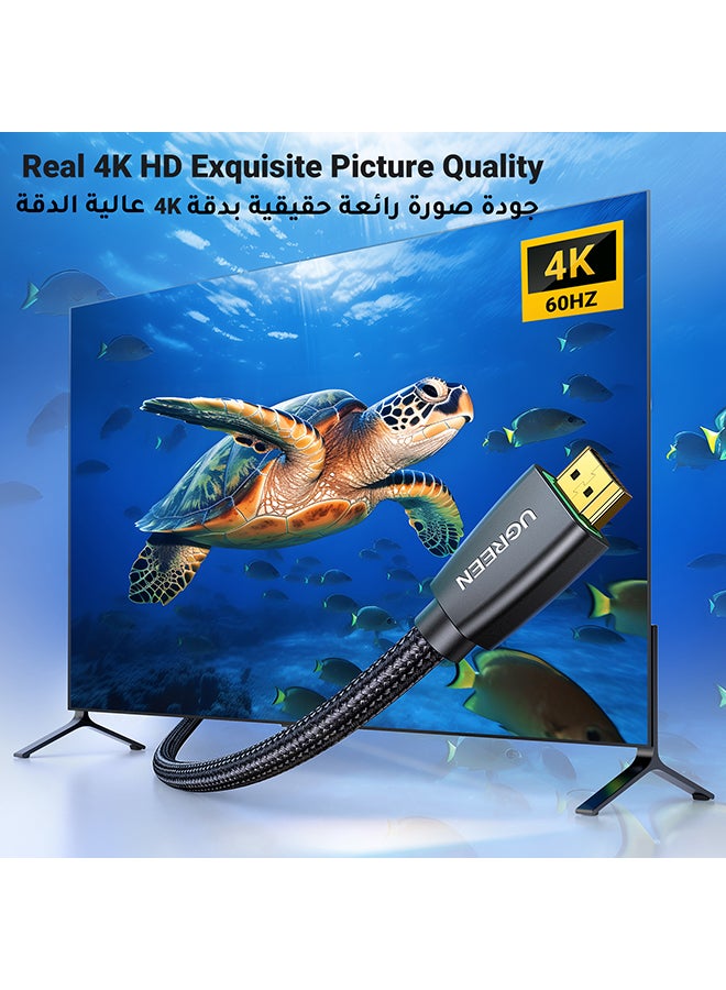 يو جرين - كابل HDMI 2.0 بسرعة عالية من HDMI إلى HDMI بسلك فيديو مضفر بدقة فائقة الوضوح وبجودة 4K عند 60 هرتز متوافق مع جهاز ماك بوك برو إصدار 2021 ونينتندو سويتش وجهاز الألعاب بلايستيشن 3/ 4/ 5 والكمبيوتر واللابتوب بطول 2 متر أسود - Image 1
