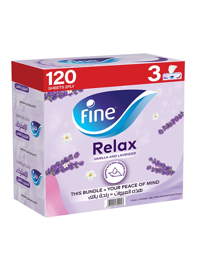 Fine Wellness Relax Vanilla Lavender Facial Tissue, Pack of 3, 2 Ply x 100 Sheets White  - Image 1