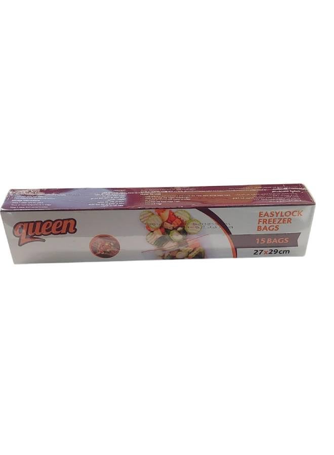 Queen 15-Piece Easy Lock Freezer Bags Clear 27x29cm 
