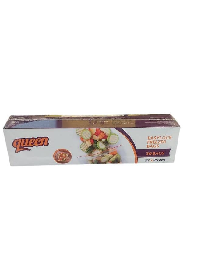 Queen 30-Piece Easy Lock Freezer Bags Clear 27x29cm 