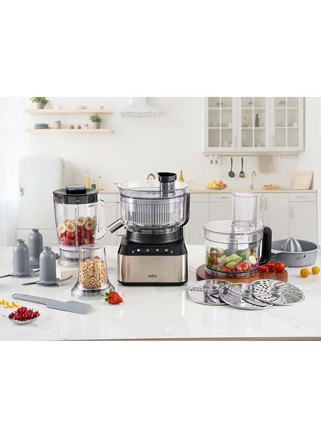 Braun Food Processor 12 in 1, 800W, 2 Speeds, Pulse Function, 2.1L Bowl capacity, 1.2L Blender, Slicing and Grating disc, Citrus Juicer, Juice Extractor, Dough, EP325SI, Silver 2.1 L 800 W FP3235SI Grey - Image 2