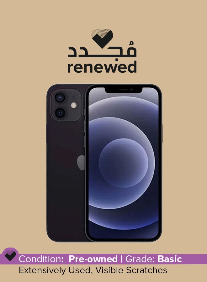ابل  مُجدد - هاتف آيفون 12 بذاكرة داخلية سعة 128 جيجابايت ويدعم تقنية 5G مع تطبيق فيس تايم، لون أسود - النسخة العالمية  - Image 1
